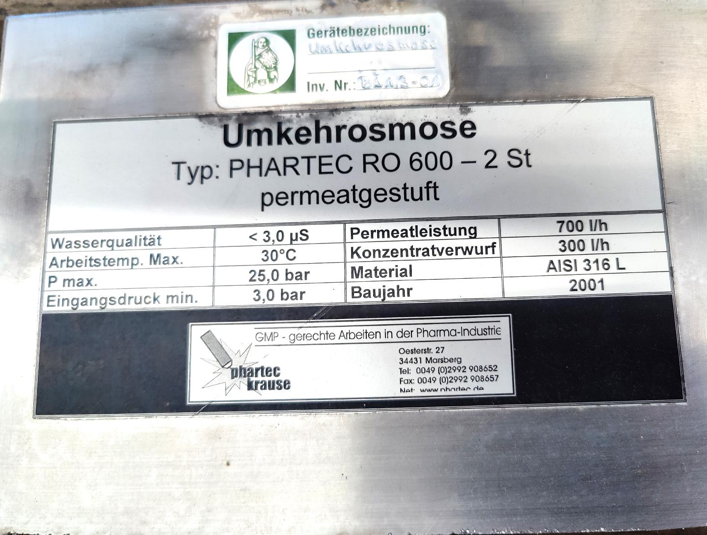 Phartec Krause RO 600-2 ST "Reverse osmosis" - Filtro - image 13